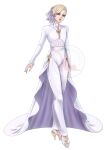  1boy blonde_hair bridal_veil crossdressinging dress emienvee2811 eyelashes full_body gold_trim hair_bun hair_ornament high_heels highres jewelry male_focus multicolored_hair ornament purple_hair solo twisted_wonderland two-tone_hair veil vil_schoenheit violet_eyes wedding white_dress 