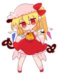  1girl ascot blonde_hair bow crystal flandre_scarlet hat hat_bow highres laevatein long_hair medium_hair medium_skirt mob_cap op_na_yarou ponytail puffy_short_sleeves puffy_sleeves red_bow red_eyes red_footwear red_skirt red_vest sash shirt short_sleeves skirt skirt_set touhou vest white_bow white_headwear white_shirt yellow_neckwear 