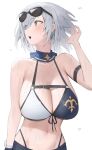  1girl absurdres armlet bikini bikini_top breasts chest_belt chest_strap green_eyes highres hololive hood_(james_x) large_breasts looking_to_the_side mole mole_on_breast navel shirogane_noel short_hair silver_hair swimsuit virtual_youtuber 