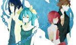  2boys 2girls aria_(guilty_gear) black_hair braid brown_hair casual chain dizzy_(guilty_gear) guilty_gear long_hair multiple_boys multiple_girls redhead short_hair sol_badguy testament_(guilty_gear) twin_braids yuika 