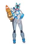  1girl absurdres animal_ears armor breasts cat_ears catball1994 hand_on_hip helmet highres kamen_rider kamen_rider_fourze_(series) kamen_rider_nadeshiko looking_at_viewer rocket solo white_background 
