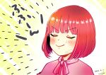  1girl arima_kana bangs blush closed_eyes dress frown highres oshi_no_ko pink_dress pink_ribbon redhead ribbon smile yurigera_8959 
