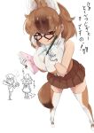  3girls :p alternate_eyewear animal_ears blowhole brown_legwear brown_skirt brown_vest commentary_request common_dolphin_(kemono_friends) cosplay dhole_(kemono_friends) dog_ears dog_girl dog_tail dolphin_girl dolphin_tail dorsal_fin extra_ears eyebrows_visible_through_hair gakukuru glasses gloves highres kemono_friends light_brown_hair looking_at_viewer looking_over_eyewear meerkat_(kemono_friends) meerkat_(kemono_friends)_(cosplay) multicolored_hair multiple_girls pencil pleated_skirt skirt sleeveless tail thigh-highs tongue tongue_out translation_request two-tone_hair two-tone_legwear two-tone_vest vest white_gloves white_hair white_legwear white_vest zettai_ryouiki 