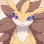  almond_eyes animal_focus blue_eyes blush brown_fur brown_hair creature eyelashes gen_1_pokemon hands_together hidden_breeze looking_at_viewer no_humans pokemon pokemon_(creature) sandslash shiny shiny_hair simple_background solo spikes spiky_hair upper_body yellow_background 
