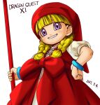  1girl blonde_hair bracelet braid dragon_quest dragon_quest_xi hair_over_shoulder haruyama_kazunori hat jewelry long_hair looking_at_viewer puffy_sleeves red_headwear simple_background smile solo twin_braids veronica_(dq11) violet_eyes white_background 