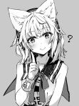  1girl ? bare_shoulders blush bracelet earmuffs grey_background head_tilt index_finger_raised jewelry looking_at_viewer monochrome pointy_hair short_hair simple_background smile solo syuri22 touhou toyosatomimi_no_miko upper_body 
