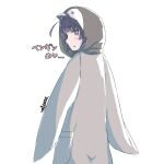  1girl animal_costume animal_hood antenna_hair bangs bird black_eyes black_hair blush hair_between_eyes highres honkai_(series) honkai_impact_3rd hood looking_at_viewer looking_back onesie open_mouth pajamas penguin penguin_costume penguin_hood raiden_mei solo velcozz 