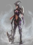  1girl absurdres armor axe brown_eyes gauntlets helmet highres purple_hair short_hair solo toyzhung weapon 