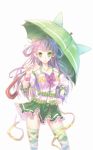  double_bun green_eyes hand_on_hip purple_hair ryuuzaki_itsu skirt thigh-highs thighhighs umbrella 