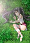  black_hair closed_eyes grass kooh lens_flare loli long_hair pangya panties pantyshot sleeping solo striped striped_legwear striped_thighhighs thigh-highs thighhighs twintails underwear very_long_hair 