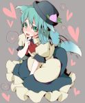  blue_eyes blue_hair dog_ears dog_tail eightman food fruit hat heart highres hinanawi_tenshi kemonomimi_mode peach tail tail_wagging touhou 