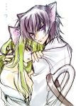  breasts c.c. cat_ears cc cleavage code_geass creayus lelouch_lamperouge open_clothes open_shirt shirt sketch tail 