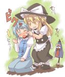  blush bullying cheek_poke grin karakasa_obake kirisame_marisa multiple_girls poking rock_heart smile tatara_kogasa tears touhou umbrella witch_hat 