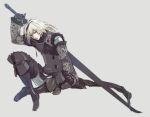  blonde_hair blue_eyes nier nier_(character) simple_background solo sword weapon young 