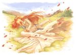   anna_irving couple dress closed_eyes kiss kratos_aurion laying long_hair redhead short_hair tales_of_symphonia  