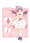  alice_in_wonderland alternate_costume bat_wings blue_hair blue_hallelujah character_name character_sheet crossover dress hat heart lan_hallelujah licking_lips red_eyes remilia_scarlet socks solo touhou wings 