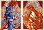  anna_irving bow couple fingerless_gloves kratos_aurion long_hair redhead short_hair sword tales_of_symphonia 