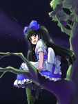  black_hair blush bow branch hair_bow hitoshise long_hair red_eyes sitting smile solo star_sapphire touhou tree wings 