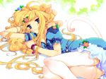  bare_shoulders blonde_hair blue_eyes cat_ears duplicate fang hair_ornament jpeg_artifacts kiada legs long_hair lying rugo smile tail thigh-highs thighhighs very_long_hair 