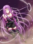  chain chains collar detached_sleeves dress fate/stay_night fate_(series) highres hitoha long_hair pink_eyes purple_hair rider strapless_dress thigh-highs thighhighs very_long_hair violet_eyes weapon zettai_ryouiki 