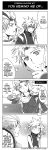  2boys 4koma cloud_strife comic dissidia_final_fantasy empty_eyes english final_fantasy final_fantasy_ii final_fantasy_vii flower frioniel hard_translated highres male meru monochrome multiple_boys parody rose sparkle thought_bubble translated 