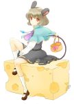  basket cheese chiko_(gugugu) grey_hair jewelry mouse_ears mouse_tail nazrin pendant red_eyes short_hair tail touhou 