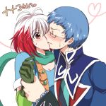  1girl heart heart_of_string hubert_ozwell kiss kurimomo multicolored_hair pascal red_hair redhead short_hair tale_of_graces tales_of_(series) tales_of_graces white_background white_hair wrist_grab 