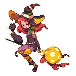  bow broom broom_riding candy cat hat lollipop lowres pixel_art red_eyes red_hair redhead transparent_background uruchimai witch 
