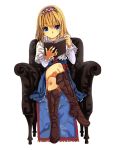  alice_margatroid blonde_hair blue_eyes book colored crossed_legs hairband highres legs_crossed murani reading short_hair sitting solo touhou unasaka_ryou 