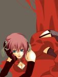  blue_eyes breasts bun_cover china_dress chinese_clothes cleavage double_bun elbow_gloves fishnets garters gintama gloves kagura_(gintama) lipstick redhead thigh-highs 