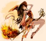  broom broom_riding brown_hair hand_on_hat hat legs long_hair original red_eyes routemoc solo torn_clothes witch witch_hat 