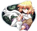  blonde_hair fingernails green_eyes mizuhashi_parsee ootsuki_wataru pointy_ears scarf short_hair smile touhou 