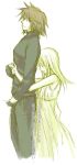   anna_irving blonde_hair brown_hair couple dress closed_eyes hand_holding hug kratos_aurion short_hair simple_background tales_of_symphonia translation_request  