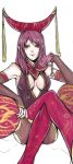  bare_shoulders cleavage da_ji detached_sleeves female hat kmdzm long_hair musou_orochi purple_hair red_eyes sitting solo tattoo 