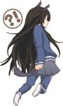  !? akiyama_mio animal_ears beniho_sakura black_hair blue_eyes cat_ears cat_tail k-on! long_hair looking_back skirt tail track_suit 