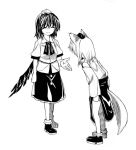  2girls fuantei hat inubashiri_momiji monochrome shameimaru_aya tail touhou wings 