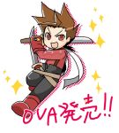 brown_eyes brown_hair lloyd_irving male open_mouth short_hair solo sword tales_of_symphonia 