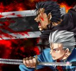  berserk berserker_armor black_hair blood crossover devil_may_cry dragonslayer_(sword) guts katana m.u.g.e.n male mugen_(game) nagare sheath sword unsheathing vergil weapon white_hair yamato_(sword) 