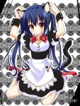  ameto_yuki animal_ears bell black_hair brown_eyes cat_ears cat_tail enmaided highres jingle_bell k-on! long_hair maid nakano_azusa solo tail twintails wrist_cuffs 