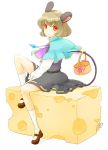  bad_id basket cheese chiko_(gugugu) grey_hair jewelry mouse_ears mouse_tail nazrin pendant red_eyes short_hair tail touhou 