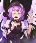  animal_ears ayagi_daifuku chain chains closed_eyes corset cross earrings feathers fingernails frills gothic gothic_lolita hat holding jewelry lolita_fashion long_fingernails long_nails long_sleeves microphone mystia_lorelei nails pink_hair short_hair singing solo touhou wings 