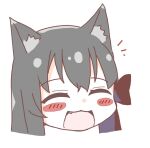  1girl :d ^_^ animal_ear_fluff animal_ears back_bow black_hair blush_stickers bow closed_eyes commentary_request facing_viewer fang long_hair okota_mikan open_mouth original simple_background smile solo white_background 