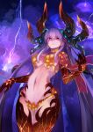  demon_girl demon_horns earrings fate/grand_order fate_(series) flower highres horns jewelry kama_(fate) long_hair looking_at_viewer looking_down open_clothes red_eyes revealing_clothes sh22 very_long_hair white_hair 