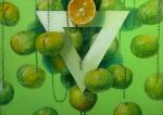  acrylic_paint_(medium) chain floating floating_object food fruit green_background highres lime_(fruit) no_humans orange_(food) orange_slice original realistic seed senzaki-ryosuke simple_background still_life traditional_media triangle 