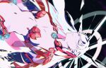  closed_eyes earrings falling fate/grand_order fate_(series) flower halo highres jewelry kama_(fate) long_hair lotus open_mouth pill_t revealing_clothes very_long_hair white_hair 