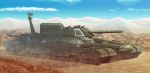  caterpillar_tracks clouds commentary_request commission day desert earasensha ground_vehicle highres landship military military_vehicle motor_vehicle no_humans original rock science_fiction skeb_commission sky tank 