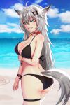  1girl absurd_fox absurdres animal_ears arknights ass bikini black_bikini breasts hair_ornament hairclip highres huge_filesize lappland_(arknights) large_breasts long_hair looking_at_viewer self_upload solo swimsuit white_hair wolf_ears 