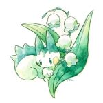  creature gen_4_pokemon green_eyes highres holding holding_leaf leaf looking_back no_humans non_(kumakawayusu) pachirisu pokemon pokemon_(creature) signature solo standing toes white_background 