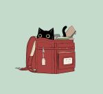  animal_focus avogado6 backpack bag black_cat blue_background cat highres in_bag in_container no_humans notebook original randoseru red_bag simple_background 