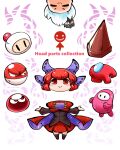  among_us black_shirt bomberman bow cape chibi closed_eyes commentary_request crewmate_(among_us) disembodied_head english_text fall_guy fall_guys full_body gen_1_pokemon hair_bow kashuu_(b-q) konpaku_youmu outstretched_arms pleated_skirt pokemon purple_bow purple_cape puyo_(puyopuyo) pyramid_head red_cape red_eyes red_skirt redhead sekibanki shirt short_hair silent_hill skirt smile spread_arms touhou two-sided_cape two-sided_fabric voltorb white_background white_bomberman 